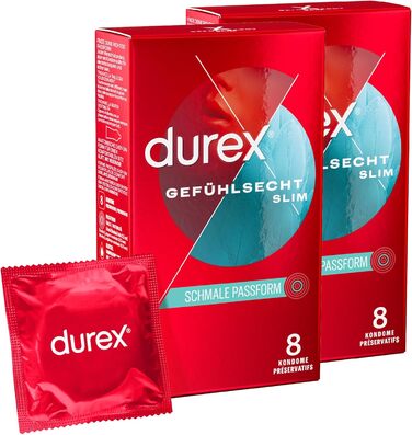 Презервативи Durex Feeling Slim Fit презервативи Gossamer з тонким крієм для інтенсивних відчуттів упаковка 2 (2 x 8 шт. )