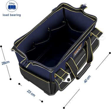 Сумка для інструментів AIRAJ 16 зі світловідбиваючою смугою, 42 * 23 * 29 см Надміцні сумки для інструментівШирокий відкритий ротБагато кишеньРегульований плечовий реміньСумка-органайзер для інструментів для електриків, DIY