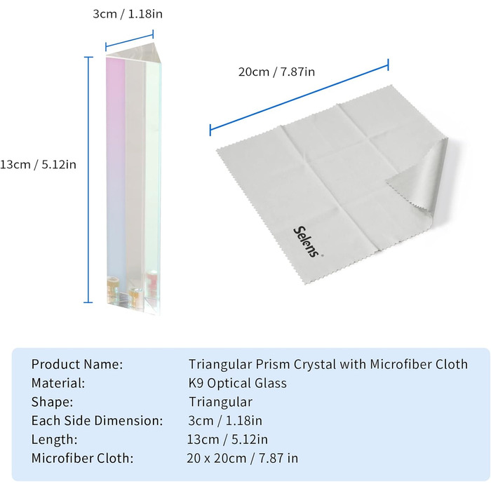 Трикутна призма Selens трикутна призма для фотографування з кришталевою мембраною з різьбовим отвором 1/4', трикутна призма з кришталевого скла для професійної оптики, створює ефект легкої веселки для фотографів