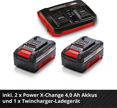 Акумуляторна газонокосарка Einhell GP-CM 36/450 Kit Power X-Change (36 В, ширина зрізу 38 см, 450 м, безщіткова, функція мульчування, мішок для збору сміття 45 л, вкл. 2 батареї 4,0 Ач подвійний зарядний пристрій) вкл. 2 батареї 4,0 Ач і подвійний зарядни