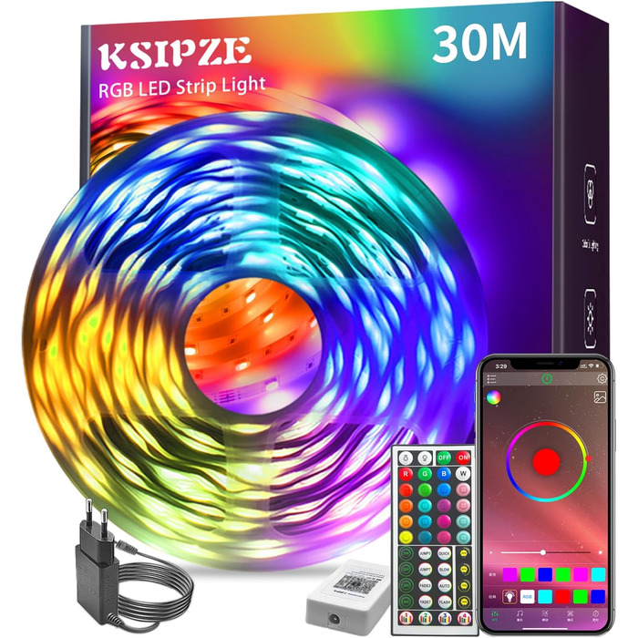 Світлодіодна стрічка KSIPZE 30 м RGB світлодіодна стрічка з пультом дистанційного керування Bluetooth Налаштування таймера синхронізації музики з можливістю зміни яскравості Світлодіодні струнні ліхтарі Смуга смуги