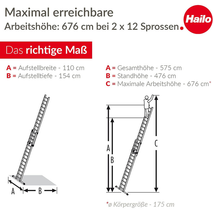 Алюмінієва висувна драбина Hailo S80 ProfiStep duo, 2 x 12 сходинок з навантаженням до 150 кг, система замикання із захистом від підйому, регульовані по висоті сходинки за сходинками, алюмінієва драбина виробництва Німеччини, нержавіюча срібляста срібляст