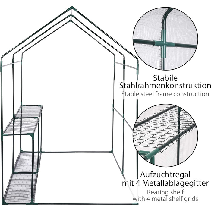 Плівкова теплиця ONVAYA Gnni з полицями та вікнами Теплиця з плівки для саду Дитяча кімната стабільний, стійкий до зими та ультрафіолету 188 х 130 х 190 см