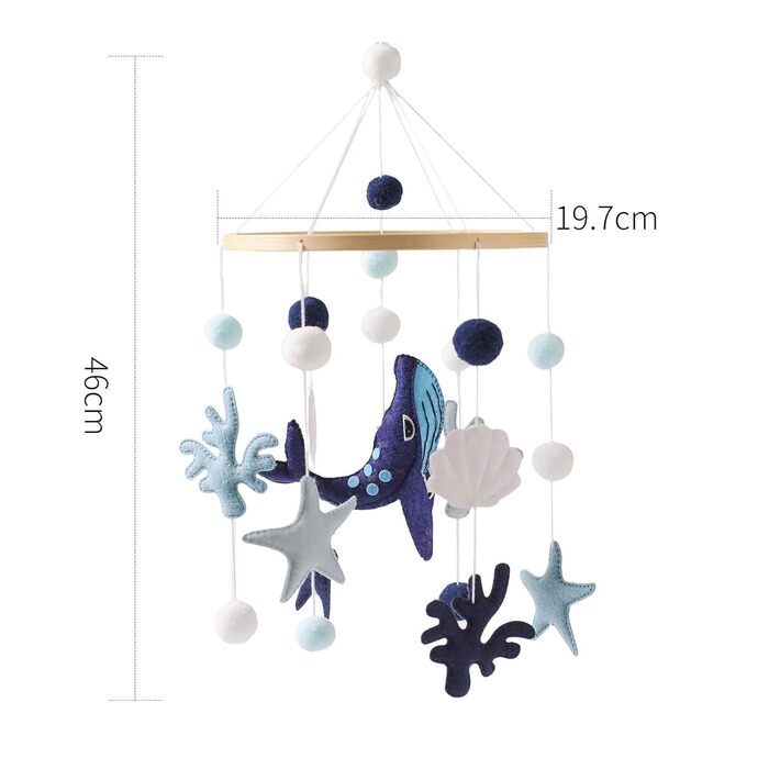 Тварини Дитячий мобіль з фетру, Мобільне дитяче ліжечко Мобільний пеленальний столик з сафарі Підвісний дзвіночок Дитячий дзвіночок для прикраси дитячої кімнати, подарунок для новонародженого (Синій кит)
