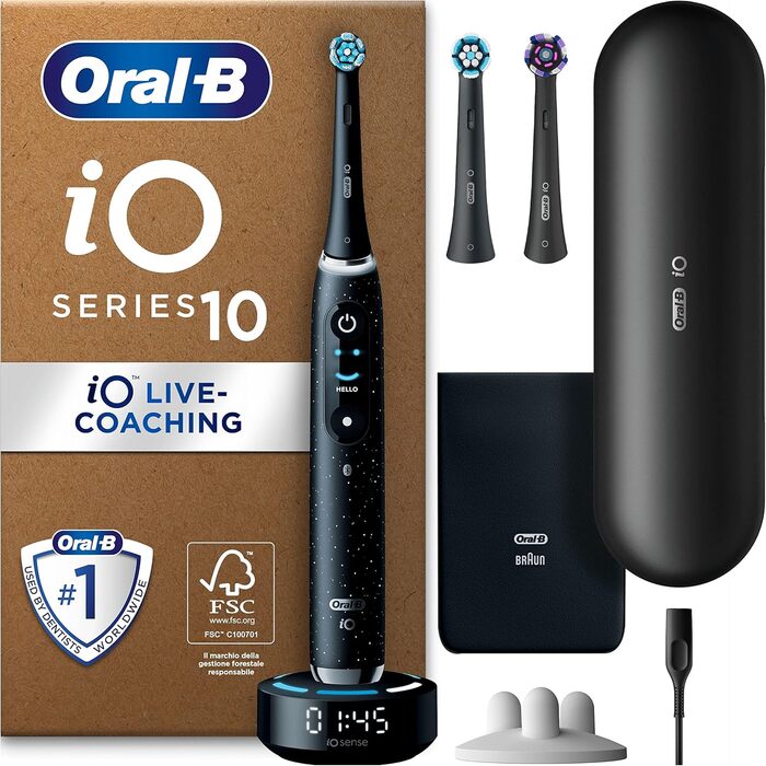 Електрична зубна щітка Oral-B iO Series 10 Plus Edition та електричні щітки iO Radiant White для електричної зубної щітки, 2 шт. и