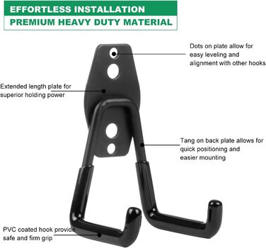 Настінний гачок Гараж Важкий гачок для гаража Настінний гачок Чорний гачок для інструментів Стіна Багаторозмірний гачок для гаража Прогумований для драбини Інструменти Стілець Шланг Велосипеди, 12 шт.