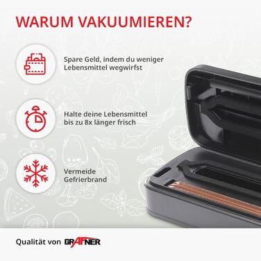 Вакуумний пакувальник Grafner зі швом 30 см, в т.ч. 10 пакетів для вакуумного пакування та різак для фольги, зі знімним піддоном для крапель, їжа залишається свіжою до 8 разів довше, вакуумний пакувальник фольгованого ущільнювача