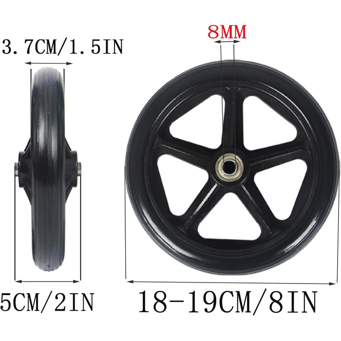 Колеса для інвалідного візка, 8-дюймове переднє колесо для інвалідів, переднє колесо для інвалідного візка, екологічно чистий матеріал ПВХ, колеса для транспортних засобів для догляду за людьми похилого віку, аксесуари для передніх коліс для електричних N