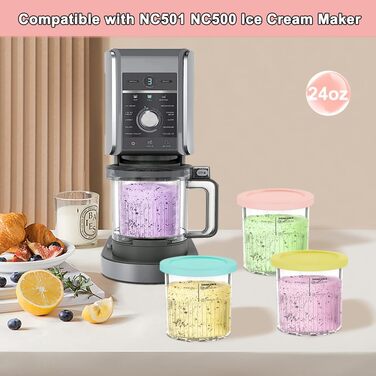 Відро для льоду YQL 4PCS з кришкою, сумісне з Ninja Creami NC501EU, Ninja Ice Cream Maker Аксесуари, відро для морозива, Ninja Creami Deluxe Відро для льоду в посудомийній машині