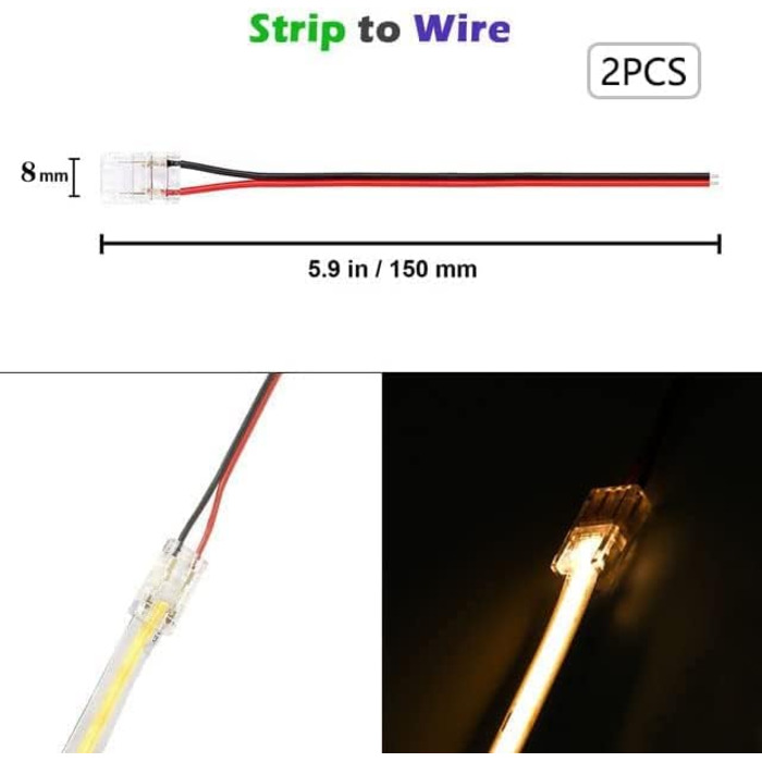 Контактний 8-міліметровий роз'єм для світлодіодної стрічки Cob, розетка постійного струму з кабельним роз'ємом, який легко натискається, швидке підключення дротяної стрічки для одноколірної світлодіодної стрічки COB (2pin8 мм), 2-