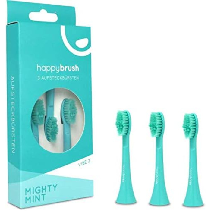 Щітки happybrushs Schall Mighty Mint Vibe 2 змінні щітки для звукової зубної щітки, 3 щітки V2, бірюзовий