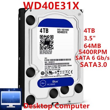 Для синього 4 ТБ 3,5-дюймовий SATA 6 Гбіт/с 64 МБ8 ГБ 5400 об/хв для внутрішнього використання SSD для настільного використання SSD для WD40E3