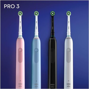 Електрична зубна щітка Oral-B Pro 3 3900, 2 шт. и, з 2 акумуляторними ручками, технологія Braun, 2 змінні головки, видимий датчик тиску, рожевий/чорний