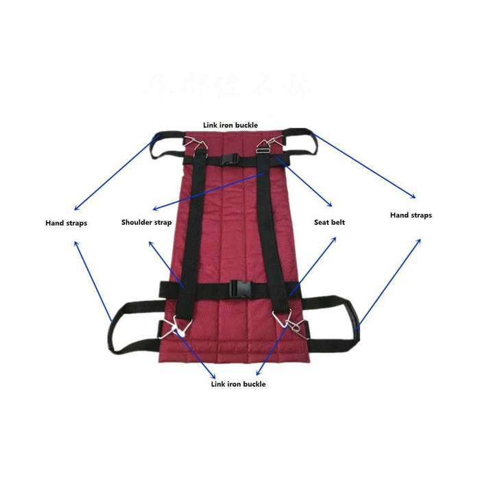Трансферний ремінь Підйомний ремінь для позиціонування пацієнта Складна подушка для перенесення інвалідного візка Oxford Потовщена водонепроникна подушка для перенесення з ПВХ з плечовим ременем (4 ручки - темно-червона)