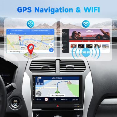 Автомобільна стереосистема Double Din 7-дюймовий сенсорний екран GPS Navi, Wi-Fi, Bluetooth гучний зв'язок, 2 Din автомобільна стереосистема дзеркала Link Android/iOS, FM-RDS радіо, Камера заднього виду, USB, SWC