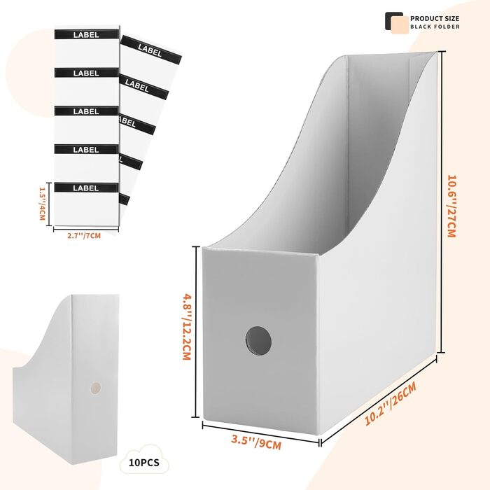 Тримач для журналів, 10 шт. тримач для журналів з крафт-паперу А4 настільний тримач для файлів стоячий картонний настільний органайзер для папок канцелярське приладдя канцелярське приладдя (білий)