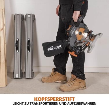 Акумуляторна торцювальна пила Evolution Power Tools R185CMS-Li з багатоцільовим полотном, 850 Вт - 4 Ач акумулятор та зарядний пристрій, пиляльне полотно TCT 185 мм у комплекті, гарантія 3 роки