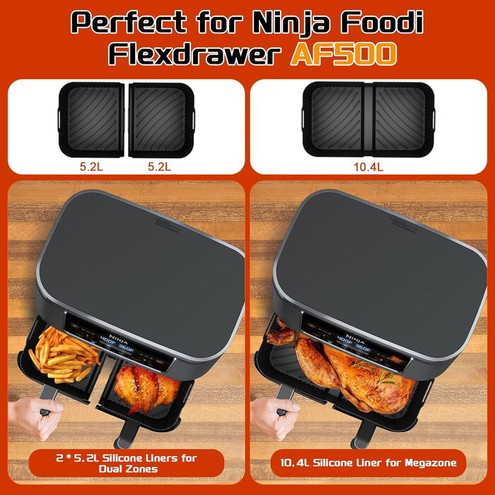 Аксесуари для фритюрниці POFIBO для Ninja Foodi Flexdrawer 10.4L AF500EU, нова модернізована багаторазова силіконова форма для фритюрниці з силіконовою формою 3 шт. для випічки Ninja Flex Dual Zone AF500EU AF500DE