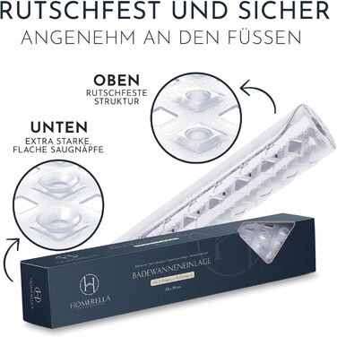 Килимок для ванни Homerella Нековзний чутливий до шкіри 88x39 см, В Т.Ч. ПІДВІСКА Протиковзкий килимок для ванни без бісфенолу А Килимок для душу, стійкий до цвілі та його можна прати в пральній машині Килимок для ванної нековзний прозорий