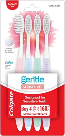 Зубна щітка Colgate Sensitive, 4 шт. и, ультрам'яка щетина, яка живить чутливі зуби та ясна - Індія