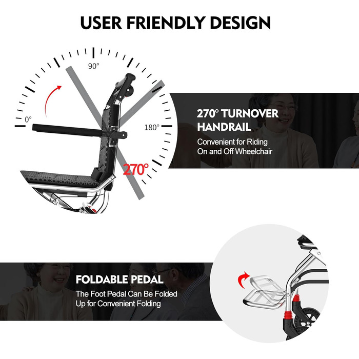 Складна транспортна інвалідна коляска для дорослих та людей похилого віку - Легка портативна туристична інвалідна коляска з ручним гальмом, опора 150 кг - Ультралегкий