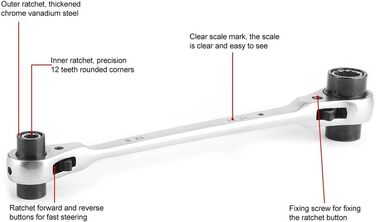 Торцевий ключ з храповиком Se, 8-21 мм 8 в 1 багатофункціональний ключ з храповиком 72 зуба 12 зубців Торцевий ключ з храповиком Двоголовий інструмент для ремонту автомобілів
