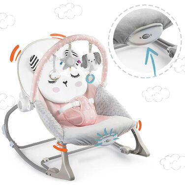 Дитяча гойдалка Nukido Baby Bouncer з музикою - Металевий каркас і міцний пластик - Замок-гойдалка - Вібраційна система - Додаткова іграшка Montesorri - 48 x 62 см - (Рожевий)