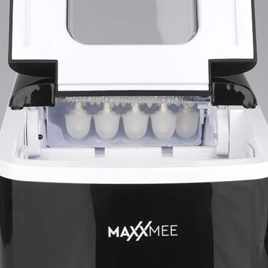 Машина для виготовлення кубиків льоду MAXXMEE Ice Maker Льодогенератор з кубиками 2 розмірів, резервуар для води 1,8 л, підключення до води не потрібне, 9 кубиків льоду приблизно за 8 хв З великим оглядовим вікном 120 Вт / чорний