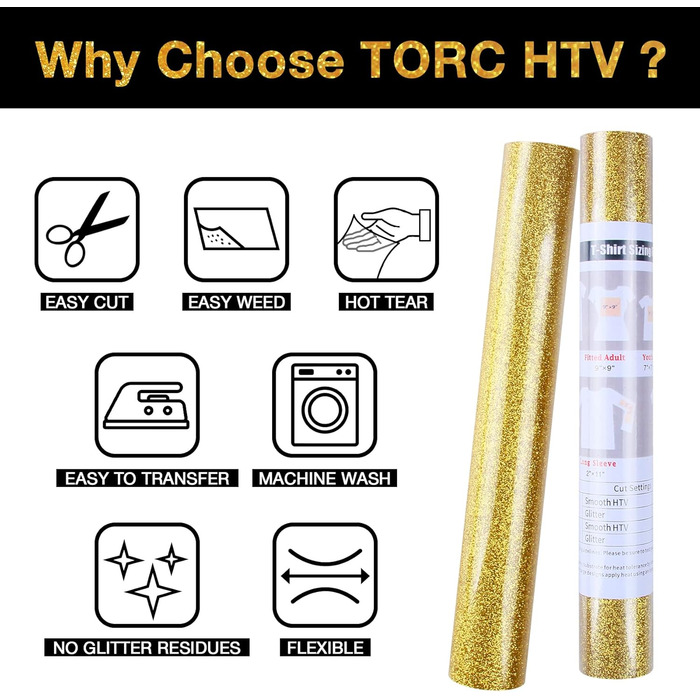 Вініловий рулон TORC Heat Transfer з помаранчевим блиском, 30,5 см x 1,5 м, Iron-on, для футболок, осінь, День подяки, рукоділля (золото, 12 дюймів x 10 футів)