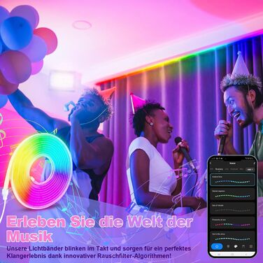 Світлодіодна стрічка Fiqops 3m, неонова світлодіодна стрічка, RGBIC стрічка з керуванням програмою, синхронізація музики, смужка зі зміною кольору своїми руками, світлодіодний діапазон неону з Alexa та Google Assistant Світлова стрічка для стельових ігор 