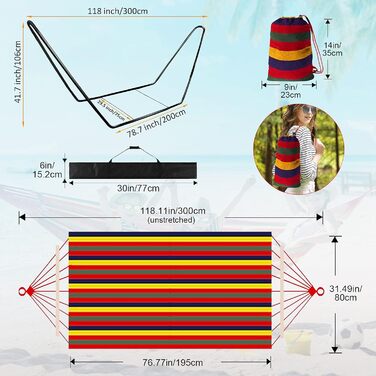 Гамак зі стійкою, Вуличні садові гамаки та підставка для двомісних, Металевий каркас, Туристичний кемпінг Backyard Найкращі гойдалки (червоний)