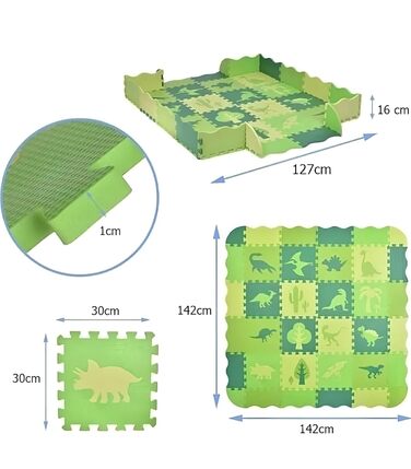 Дитячі килимки ASENME 36 предметів XL 145x145см, ігрові килимки-головоломки Дитячий килимок-пазл з піни Eva (зелений)