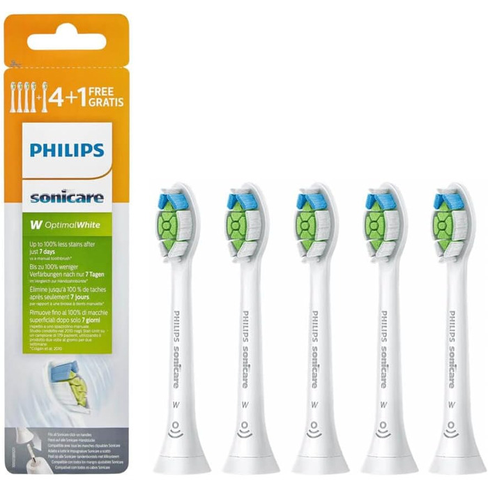 Насадка для зубної щітки Philips Sonicare W2 Optimal White Standard HX6065/10 5 упаковок, стандартний розмір, кріплення Click, сполучення BrushSync ука (5 упаковок)