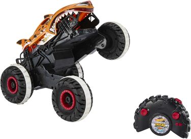 Машинка на дистанційному управлінні Hot Wheels Monster Trucks Tiger Shark, з технологією Terrain Stomp для руху, схожого на тваринний, режим коліщатка для включення 2-х коліс, іграшка від 4 років, HGV87 Orange-1.15 Tiger Shark