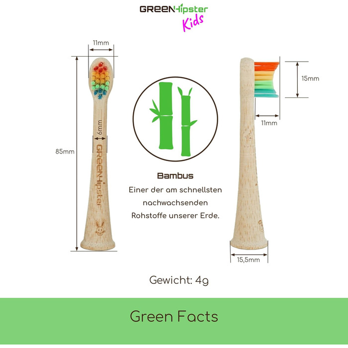 Дитячі щітки GREENHipster з 4 упаковок виготовлені з екологічного бамбука Насадки для щітки підходять для звукових зубних щіток Philips Sonicare 100 без бісфенолу А Змінні щітки Kids (Rainbow - Soft - Small Head) 4 шт. и (1 упаковка) Rainbow