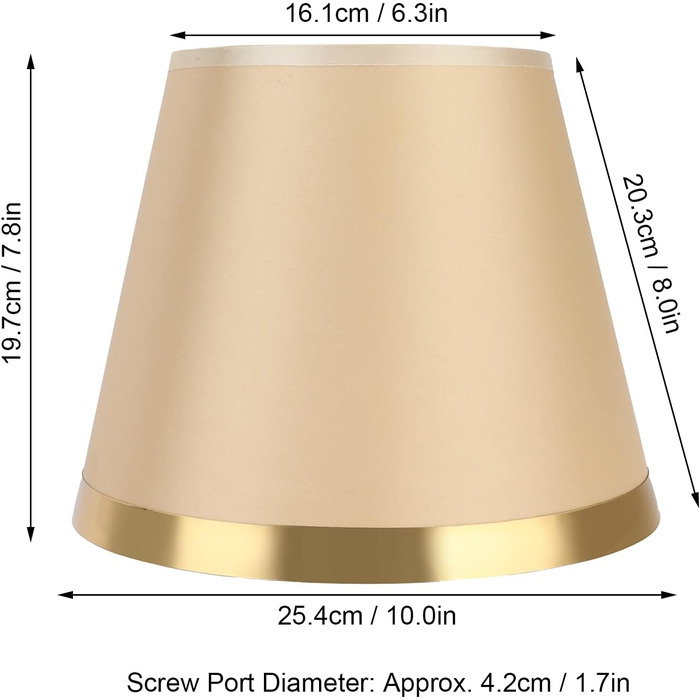 Тканинний абажур, E27 Настільні абажури Барабанні абажури, Підвісний світильник Торшер Абажур Настінний світильник, 6.3x10x7.8 дюймів (золото)