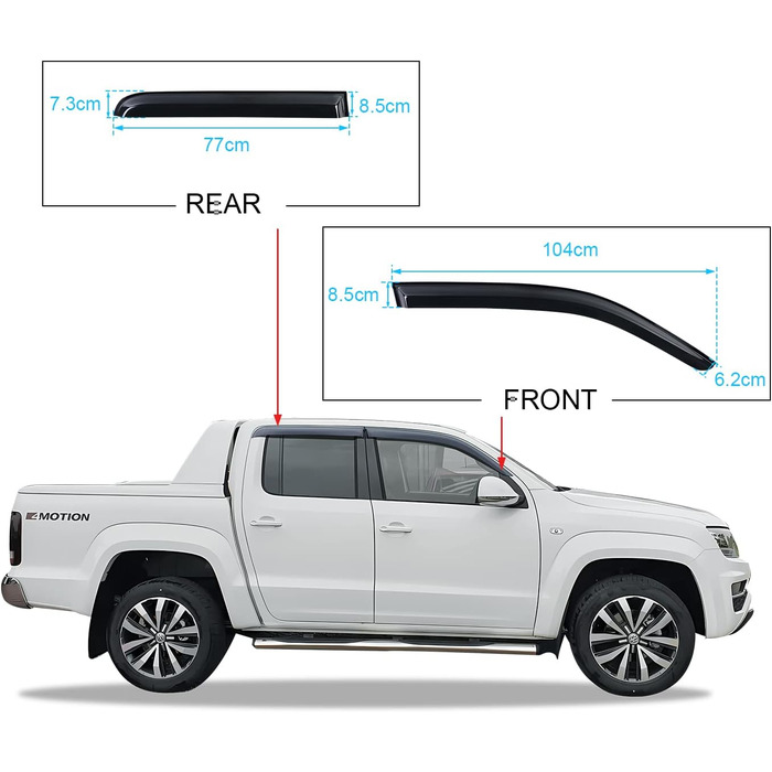 Вітровий дефлектор JHCHAN для VW Amarok 2011-2022 V6 Amarok Canyon Atacama Aventura D Чохол від дощу Вітрове скло Сонцезахисний козирок Аксесуари для кріплення зовнішньої дверної коробки Дим чорний PMMA Набір з 4 предметів