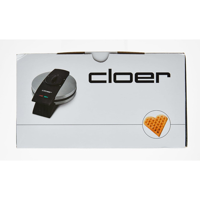 Вафельниця Cloer 1639SR, вафля у вигляді серця 15,5 см Ø, подвійне антипригарне покриття, стійка до цукру, 930 Вт, підвісний кошик, практична функція підставки, високоякісний корпус з нержавіючої сталі, нержавіюча сталь