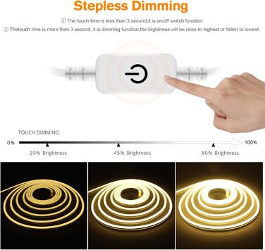 Тепла біла неонова світлодіодна стрічка Tlinkosta DC 12V, водонепроникна неонова стрічка 2M IP65, з сенсорним контролером диммера для внутрішнього зовнішнього декорування освітлення Теплий білий 2M