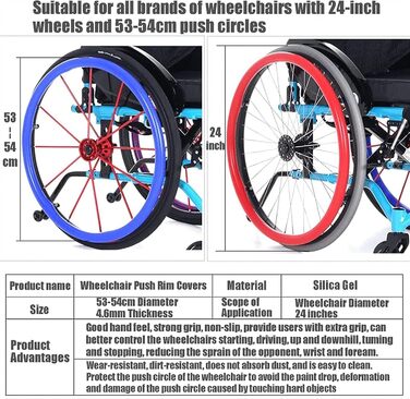 Дюймовий чохол для інвалідного візка, повзункові чохли для крісел колісних, 1 пара нековзких зносостійких чохлів для рук, заднє колесо інвалідного візка, захисний чохол із ковзним кільцем (колір фіолетовий), 24-
