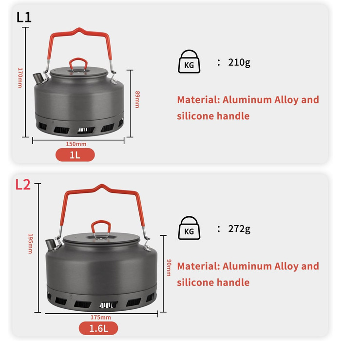 Чайник Чайник для кемпінгу Чайник газовий чайник з швидким нагріванням Портативний алюмінієвий чайник з флейтою Чайник на відкритому повітрі 1 л / 1,5 л (1,6 л)