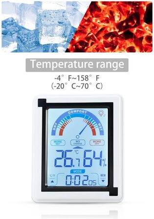 Електронний термометр INTIRILIFE білого кольору - 10 x 3 x 13 см - сенсорний РК-термометр з годинником Вимірювач температури, вологості з можливістю перемикання в градуси за Фаренгейтом
