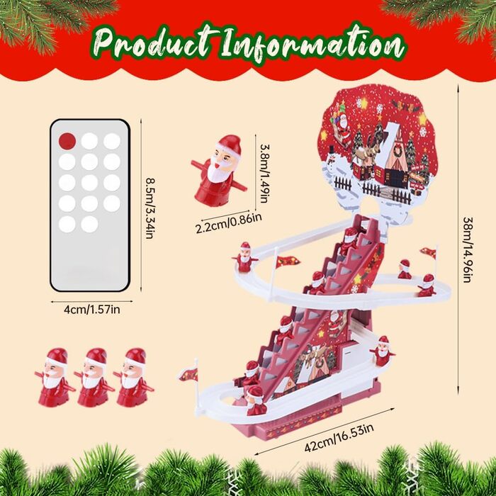 Електрична іграшка-гірка Санта, іграшка для лазіння по сходах, гоночна гра Санта зі світлодіодними вогнями та музикою, Санта Різдво (пульт дистанційного керування)
