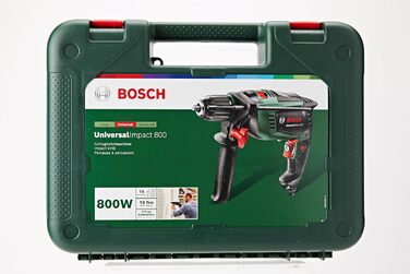 Ударний дриль Bosch UniversalImpact 800 для дому та саду (800 Вт, кейс), чорний/зелений