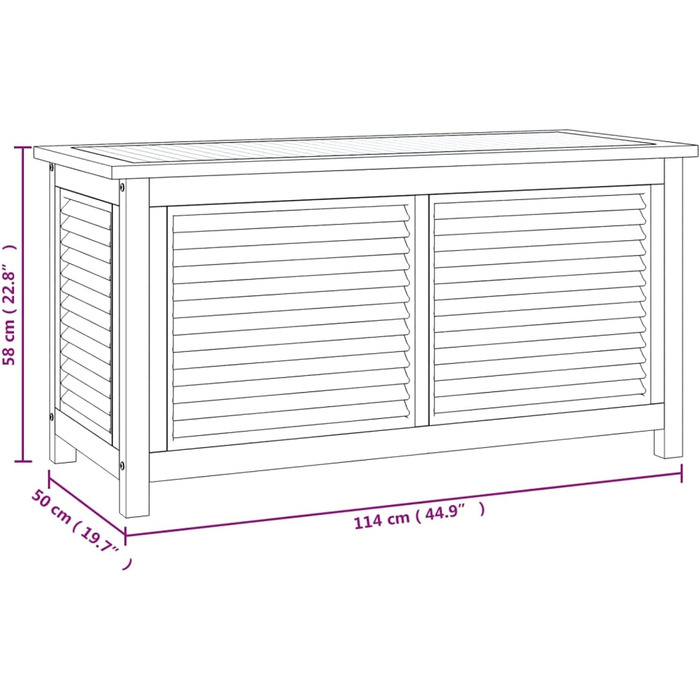 Булінг Садова коробка з сумкою 114x50x58 см Шафа з тикового дерева Ящик для зберігання Балкон Відкрита скриня