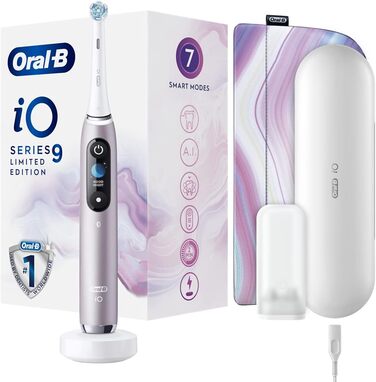 Електрична зубна щітка Oral-B iO9 з акумуляторною ручкою, магнітна технологія від Braun, 1 заміна, кольоровий дисплей, зарядний пристрій, магнітний чохол і дорожній кейс