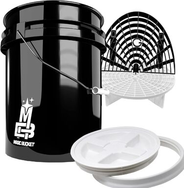 Професійний набір мийних відер Detailmate мийне відро Magic Bucket 5 GAL (бл. 20 л), кришка відра Gamma Seal біла, грязьова вставка GritGard біла, мийна дошка GritGard чорна