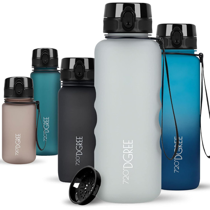 Пляшка для води 720DGREE 1л Sport 'uberBottle softTouch Sieb - Без BPA - Пляшка для води для універу, роботи, фітнесу, велосипеда, активного відпочинку, роботи - спортивна пляшка з тритану - легка, ударостійка, багаторазова (1500 мл, світло-сірий - сірий 