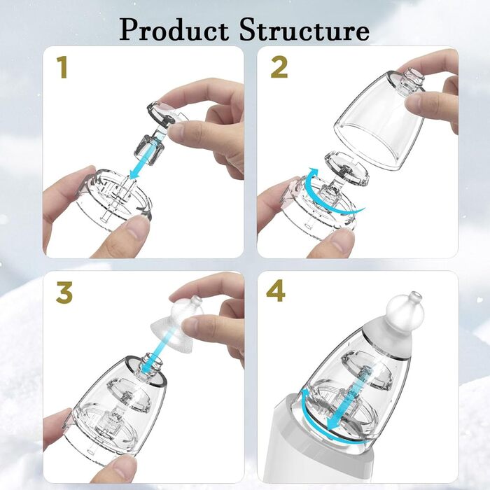 Назальний аспіратор дитячий електричний Назальний аспіратор дитячий пилосос, що перезаряджається, очищувач носа для немовлят з 3 силами всмоктування, музичною та світловою заспокійливою функцією та силіконовими наконечниками 3 розмірів