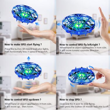 НЛО Міні-дрон для дітей Іграшки Ручний датчик Квадрокоптер Інфрачервона індукція Літаючі подарунки для хлопчиків Дівчаток Внутрішній Відкритий Літак для початківців Синій